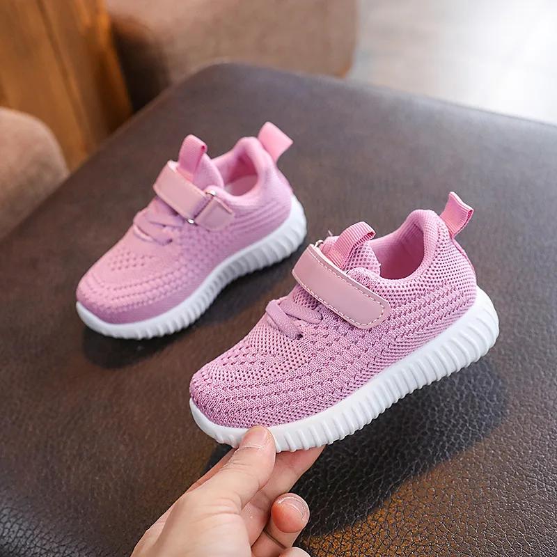 

Mesh Solid Color Children s Sports Shoes Boys Girls Fashion Soft Soled Thick Flat Sneakers Kids Breathable Velcro Outdoor Shoes 22 розовый