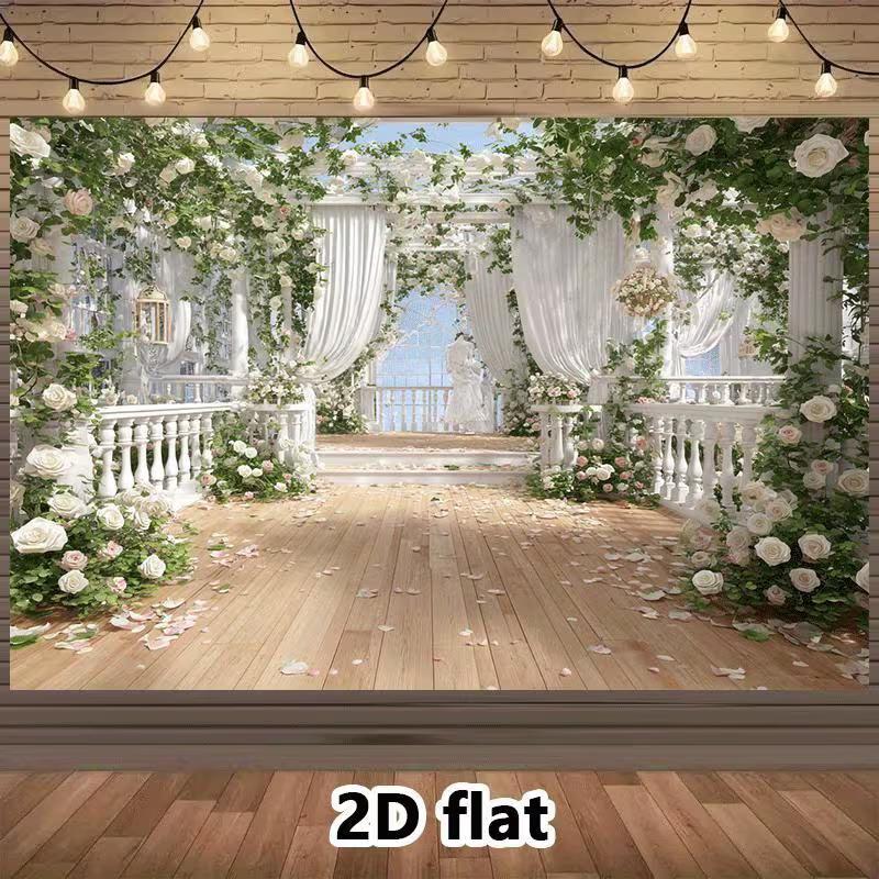 2D Garden Balcony Backdrop White Floral Bridal Shower Photography Background