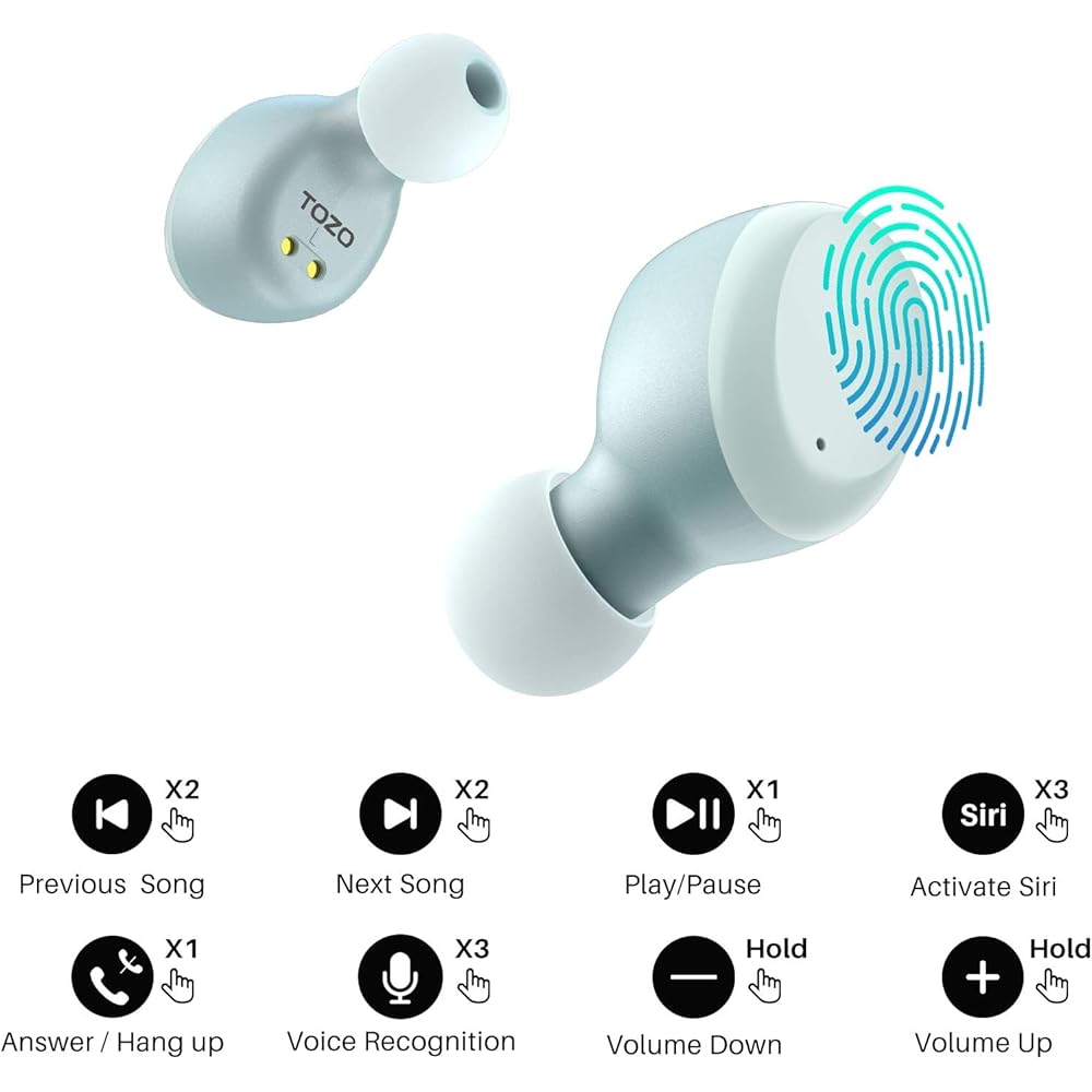 TOZO T6 Earphones, Bluetooth Wireless Earbuds, Mid-Low Frequencies, Warm Sound Quality, Compact, Lightweight, Comfortable, Built-in Microphone, AI Noi