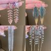 Silver Zirconia Bow Tassel Earrings: Korean Style, Exaggerated Luxury Ear Stud Ornaments.