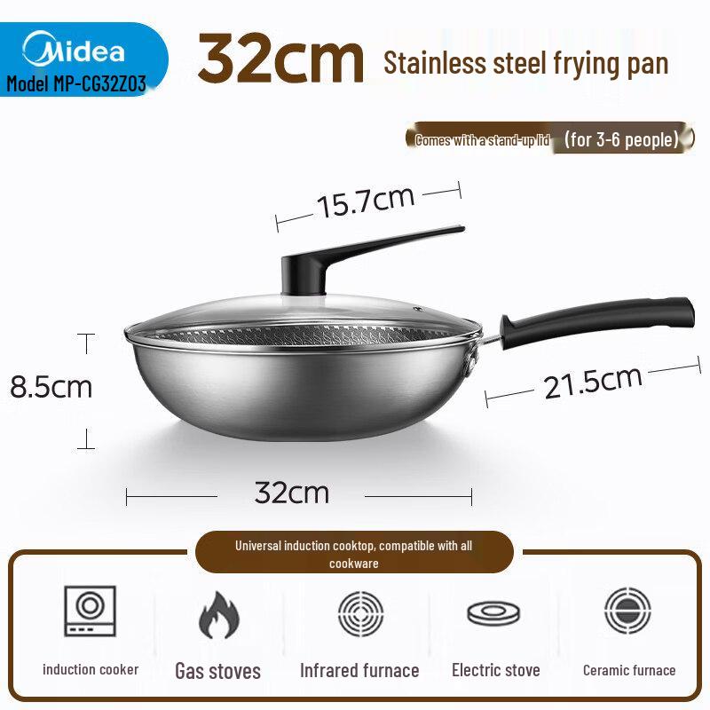 Midea 32cm Stainless Steel Non-stick Wok