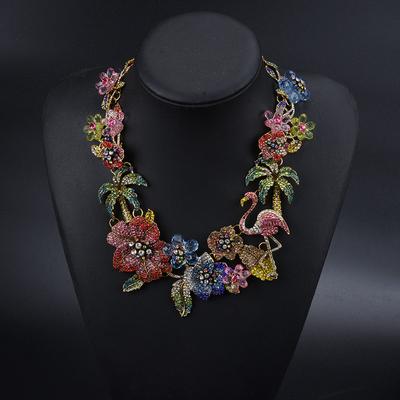 Luxury Exaggeration Full of Fire Bird Necklace Retro Flowers and Temperament Clavicle Chain
