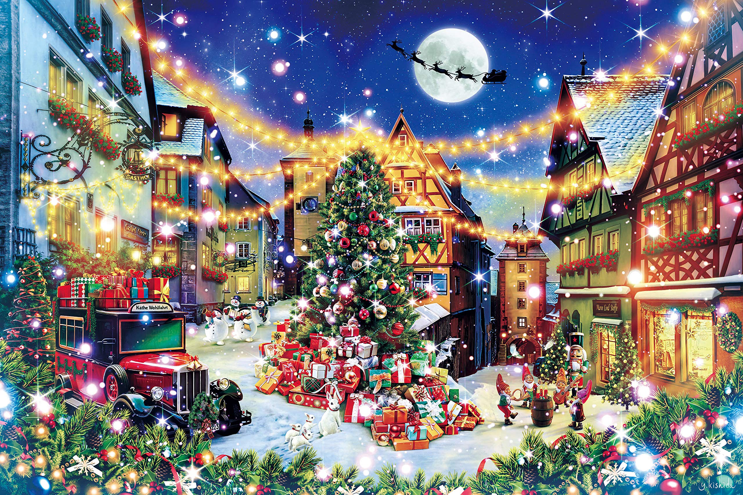 

Epoch Jigsaw Puzzle Fantasy Christmas Night in Rothenburg Includes and Score Ticket 1000-piece Illustration/Art Art (50x75cm) 12-061s, Glue, Spatula,