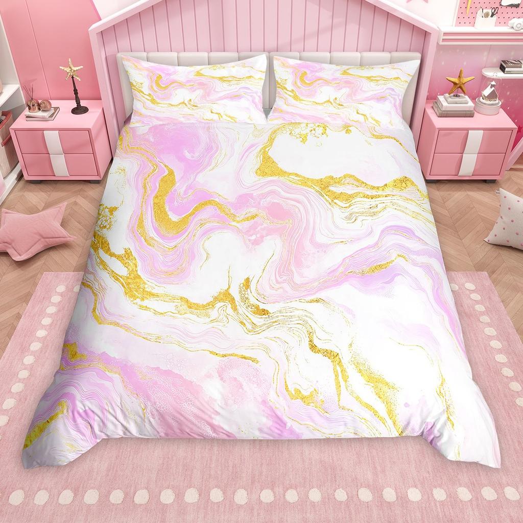 Homewish Chic Marble Duvet Cover Set, Aesthetic Watercolor Artwork Bed Set, Colorful Marbling Quilt Cover Set