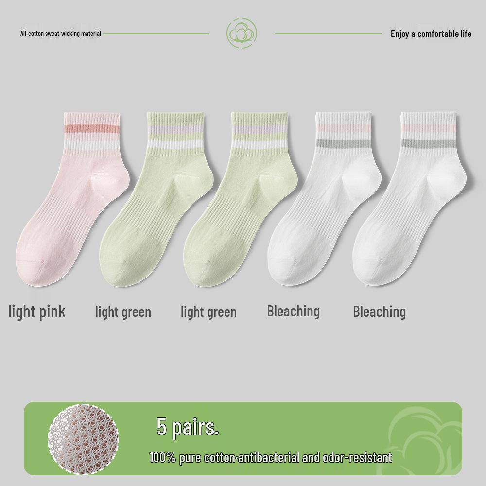 Women's Cotton Mid-Calf Socks - Antibacterial, Sweat-Absorbing, Deodorant, Casual Sport Striped for Spring/Summer