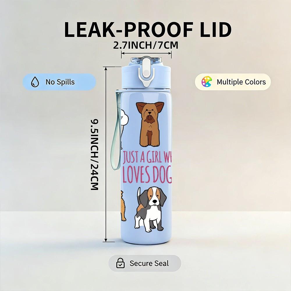 1 ud. Variedad Retratos de Perros Mascotas 750ml Plástico de Color Botella de Agua Deportiva Tapa con Pajita abatible a Prueba de Fugas Adecuada para Deporte Oficina Uso en Casa