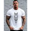 Europäische Größe Geometrisches Muster | Wolf | Wolfskopf Druck Bekleidung, Herren Outdoor Trendiges Bedrucktes T-Shirt, Street Fashion Klassisches Kurzarm-T-Shirt