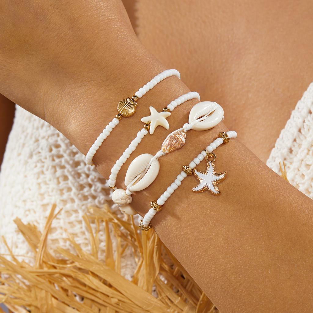 3/8 Pcs Bohemian Shell Starfish Bead Bracelet Set for Women Summer Beach Multilayer Stacked Pearl Bracelets Party Charm Jewelry