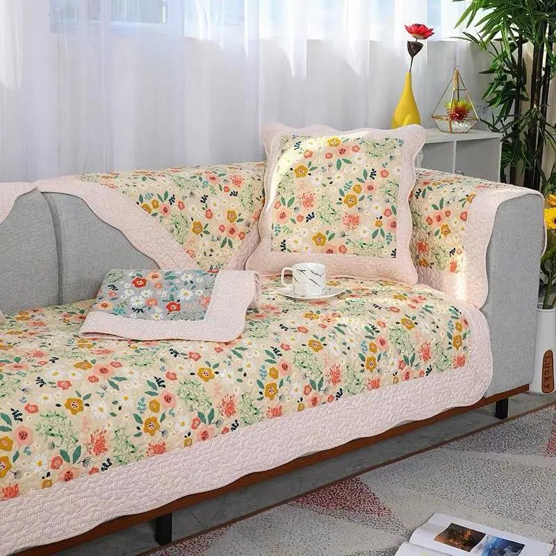 Yeni Çin Tarzı Pastoral Yastık Minder Yıkanabilir Pamuklu Patchwork Kanepe Matı Dört Mevsim Evrensel Yıkanabilir Kapitone Kanepe Örtüsü