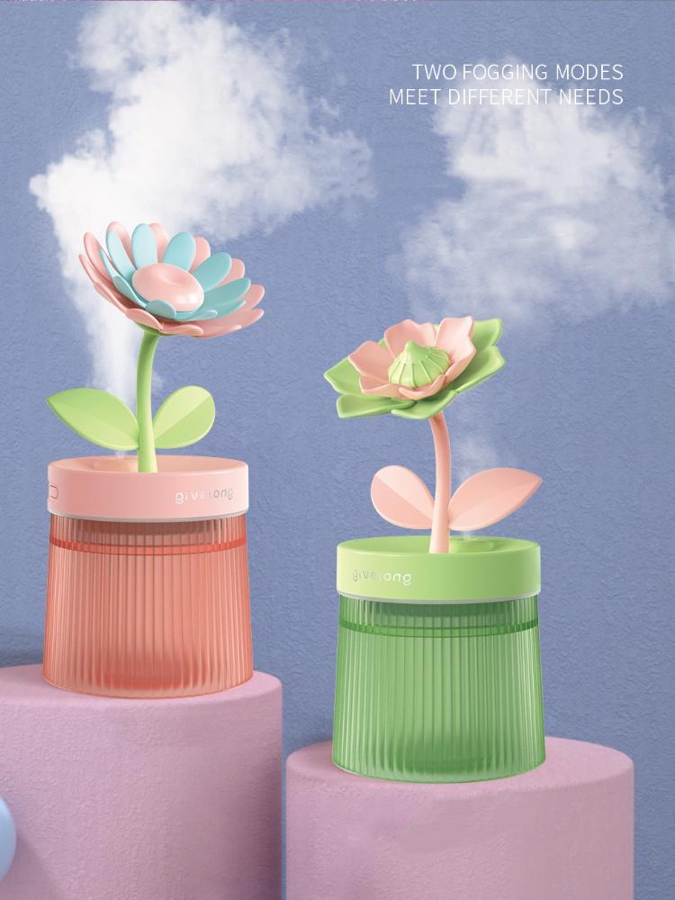 2024 Humidifier Portable USB Ultrasonic Colorful Cup Aroma Diffuser Cool Mist Maker Flower Air Humidifier Purifier With Light