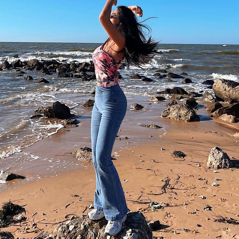 

Akiyo Studio European and American Style Trumpet pants Trousers Jeans Bootcut Trousers Casual 2024 New Blue L