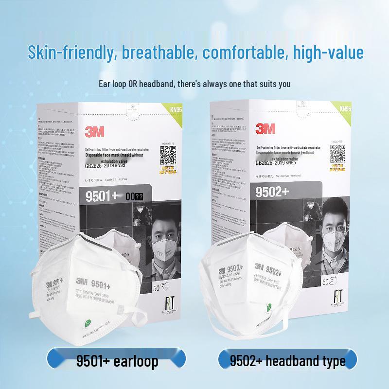 3M 9501+ KN95 Folding Anti-Dust & Anti-Smog Mask with Valve & Ear Loop, Individually Packaged