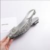 Fashion 2025 Women's Party Sandals Fashion Full Diamond Flower Design Heel High Silver Color Wedding Banquet