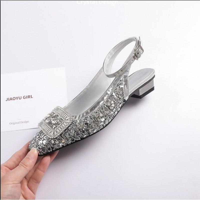 Fashion 2025 Women's Party Sandals Fashion Full Diamond Flower Design Heel High Silver Color Wedding Banquet