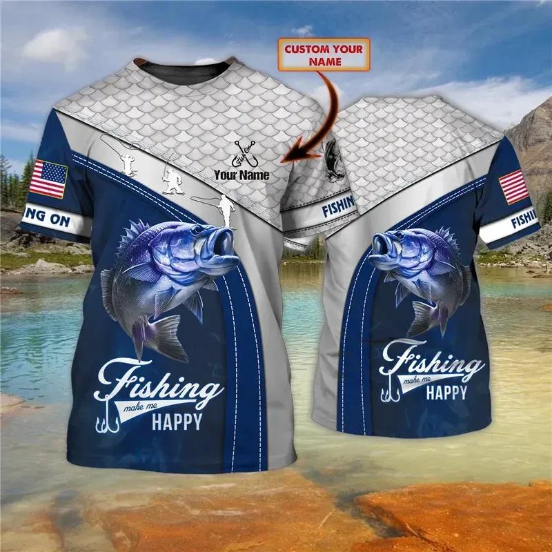 Sommer Outdoor Seefisch Lässiges 3D Herren T-Shirt Angelbekleidung Modetrend Übergroßes Kurzarmoberteil Hochwertiges T-Shirt