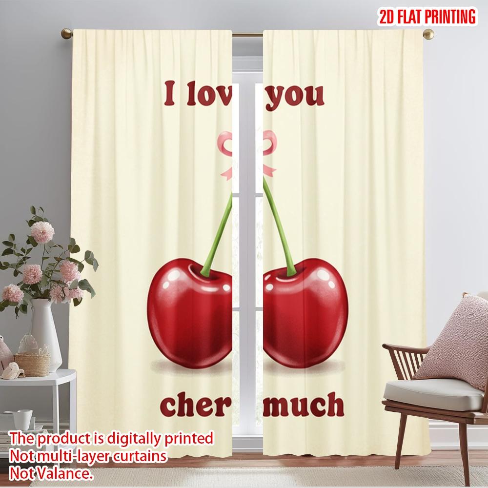 

2pcs 2D flat printing Window Curtains I love you cherry much Fabric Without Electricity Festive Curtains Perfect for General 52.50×116.00 CM 2pcs