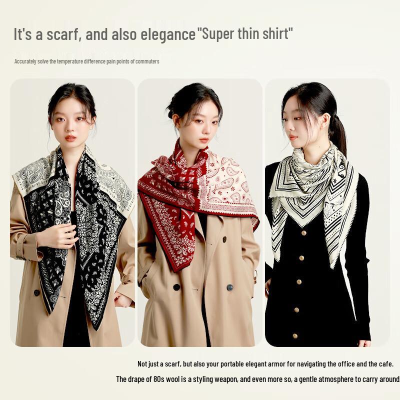 Women's Premium 100% Wool Large Square Scarf