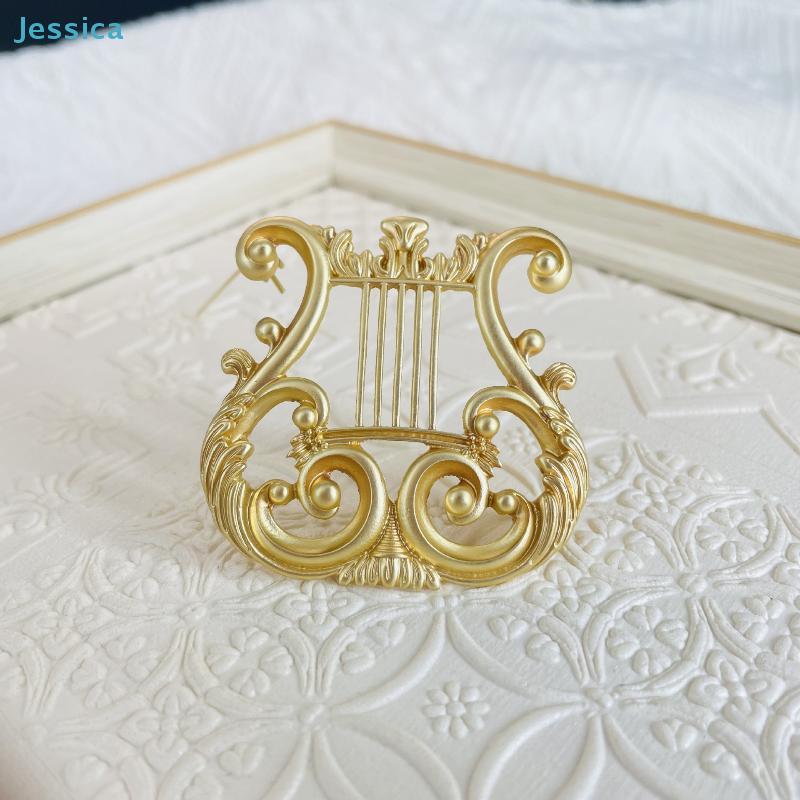 Vintage Gold Lyre Brooch – Baroque Style Musical Instrument Pin For Blazers Dresses