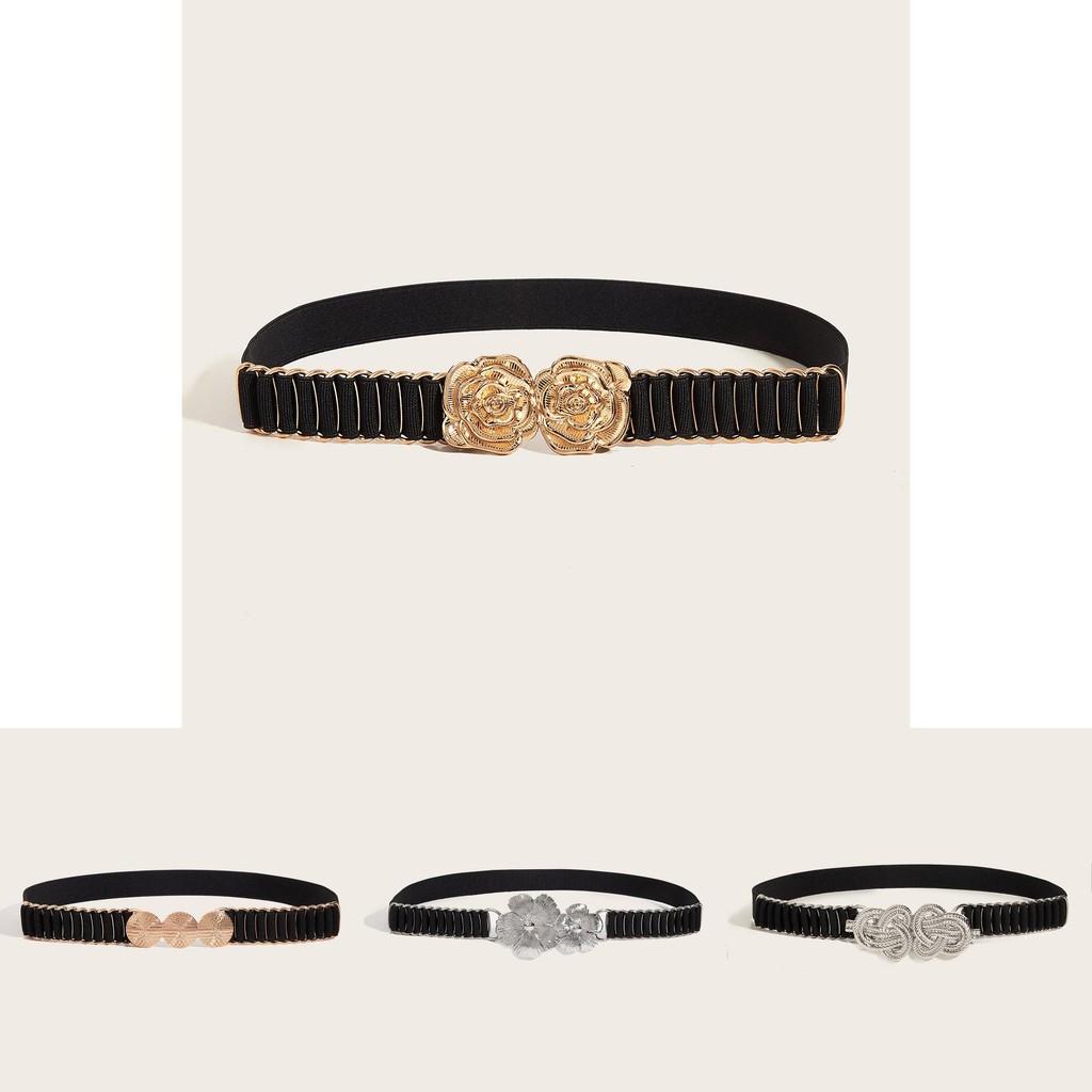 Slim Metal Waist Belt For Women With Adjustable Elastic Design For Dress Enhancement