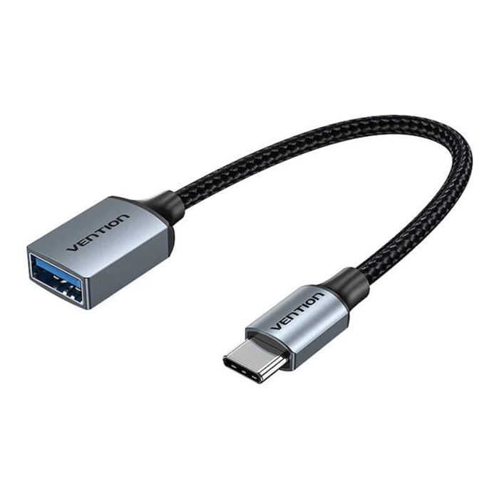 Adaptateur Type-C vers USB 3.0, avec fonction OTG, 5 Gbit/s, Gaming, coton tressé - Vention (CCXHB) - Gris