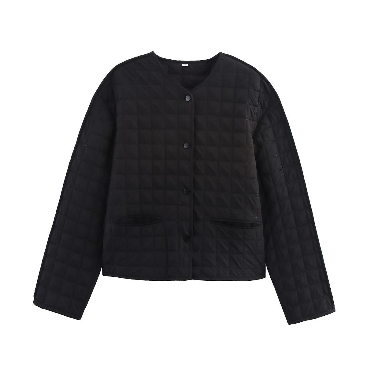 

2026 Winter Women s Plaid Cotton Jacket, Round Neck Single-Breasted Oversized Coat with Long Sleeves, Plus Size Casual Chic Warm Outerwear L чорний