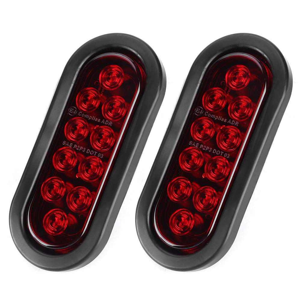 Side Marker Lights,Qiilu Side Marker Lights,2pcs 10 LED Side Marker Lights 6" Red Oval Waterproof Truck Tail Lights Surface Mount