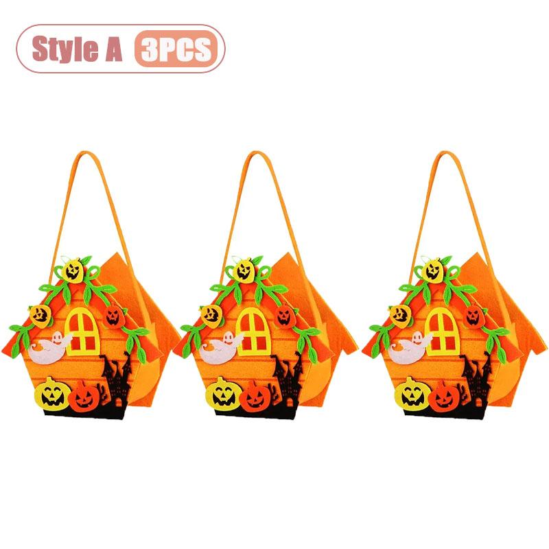 1-10PCS Children Halloween Felt Pumpkin Candy Bag Hand Carry Trick or Treat Gift Tote Party Favor Goodie Sack Cute