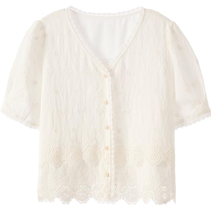 

Betu Women s Lace Sweet Short Sleeve Blouse XS