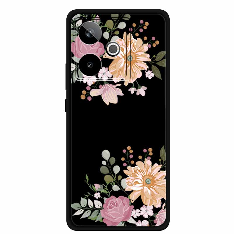 For Realme GT7 GT 7T Case Cute Floral Retro Black Silicone Soft Case Back Cover for Realme GT 7 TPU Funda For Realme GT 7T Coque