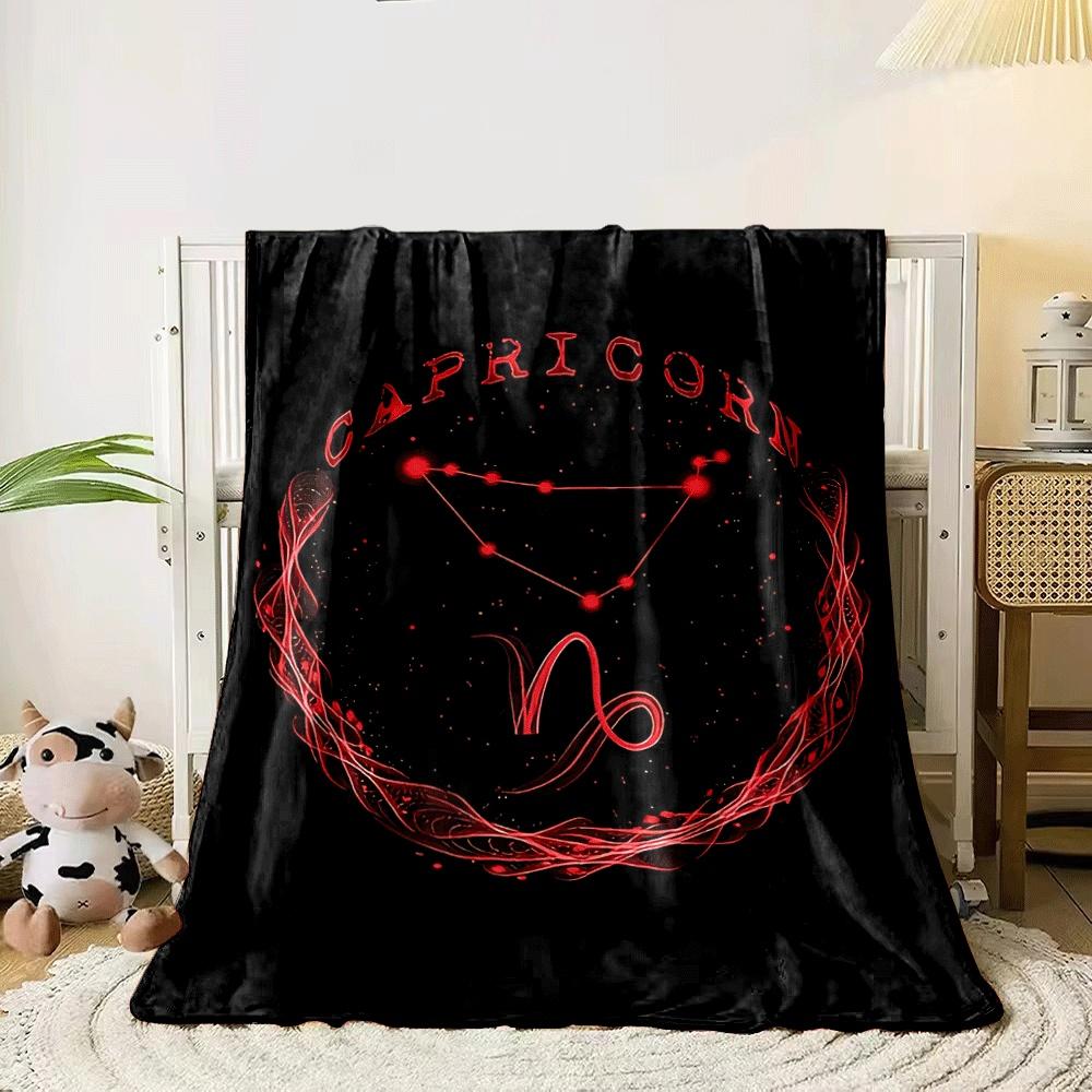 Red Capricorn zodiac sign with constellation and swirling energy design. for all seasons blanket lunch break throw gift 80cm x 120cm