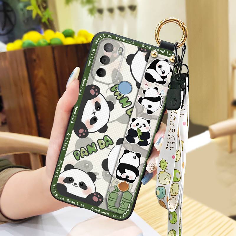 Shockproof Cute Phone Case For MOTO G31 With Fingerprint/XT2173-1 Cartoon Lanyard Wristband Panda Kickstand Wrist Strap