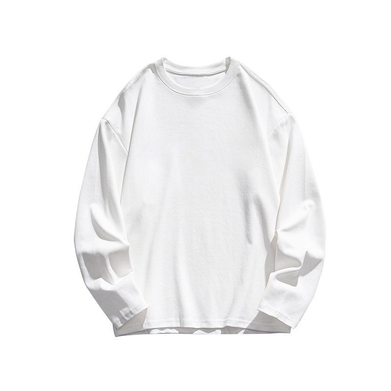250g Heavyweight Pure Cotton Unisex Long-Sleeved T-Shirt, Solid White Round Neck, Women's Versatile Base Layer