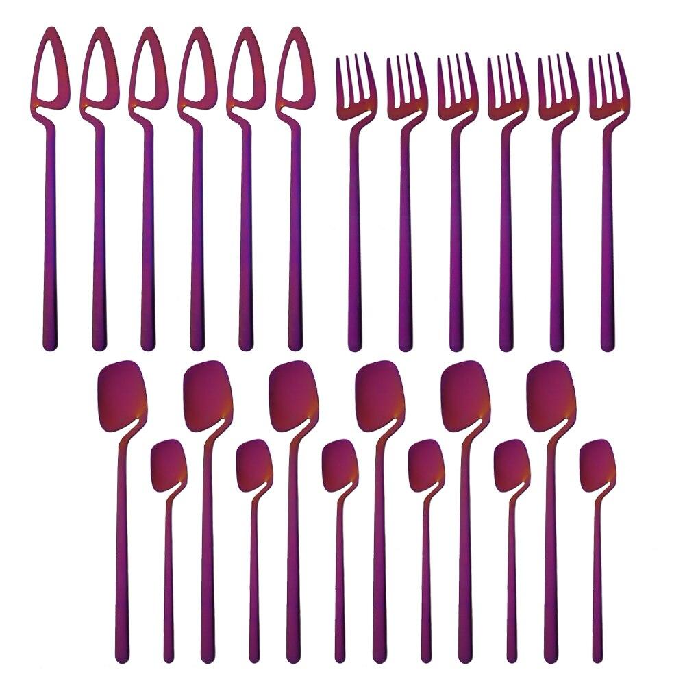 Newest Orange Silver 304 Stainless Steel Dinnerware High Quality 24Pcs Cutlery Set Matte Blue Flatware Knife Fork Spoon Hanging Tableware Set
