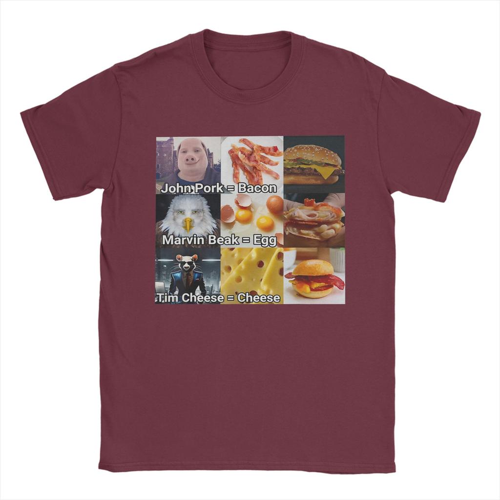 Men John Pork Marvin Beak Tim Cheese Funny Bacon Egg Cheese T Shirts  Pure Cotton Clothing Novelty Tee Shirt Summer TShirts