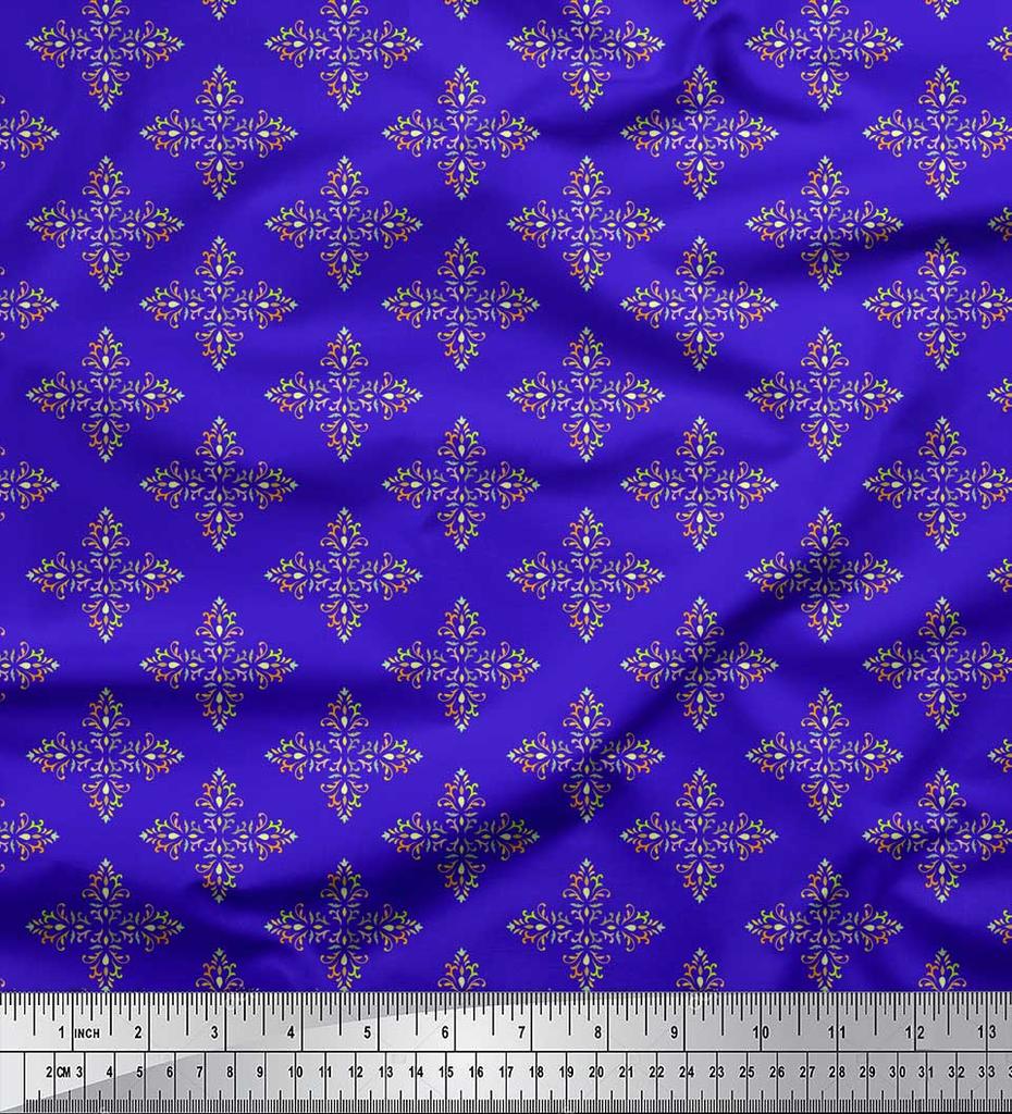 Soimoi Țesătură Satin Crep Japonez Maro cu Imprimeu Artistic Damasc cu Flori Țesătură la Metru 42 Inch