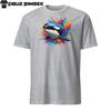 Unisex T-Shirt mit kurzen Ärmeln Herren Damen T-Shirts Oberteil: Buntes Orca Schwertwal Spritzendesign T-Shirt