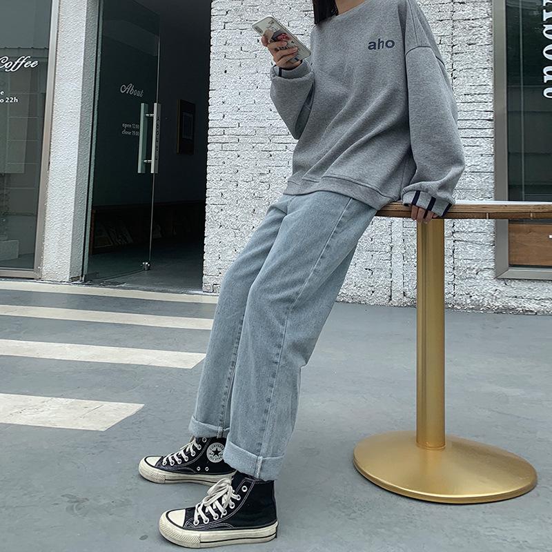 Versatile personalized high-waisted denim wide-leg pants women's loose and thin 2025 autumn and winter new straight jeans