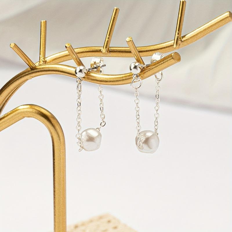 Perlen-Steckohrringe, Ohrringe, Kette, lineares Design, versilbierter Quaste.