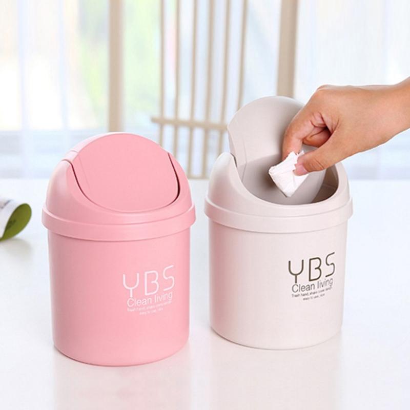Candy Color Desktop Trash Can Trash Can With Lid Storage Bin Plastic Paper Basket Trash Can