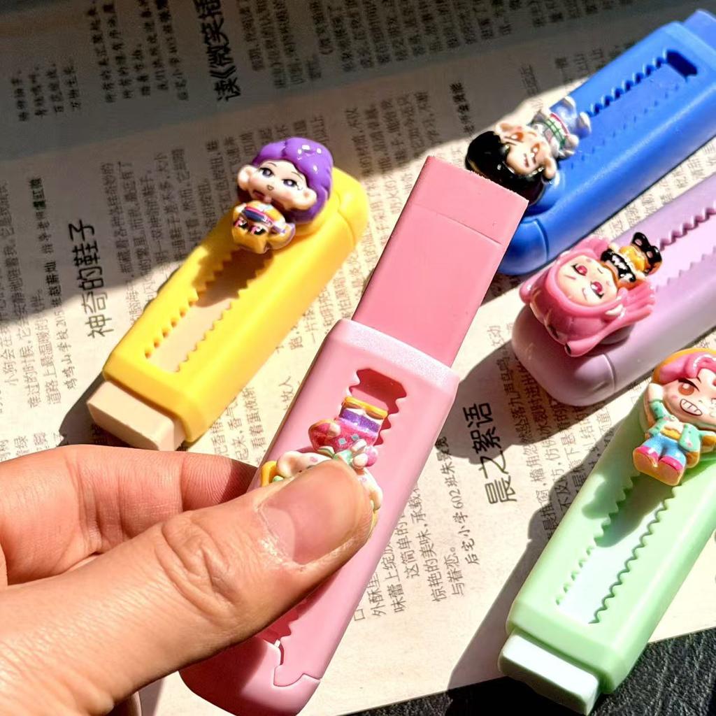 6CPS New Hunting Witch Group Push-Pull Eraser Cartoon Witch Pencil Eraser No Shavings Student Learning Stationery Gift