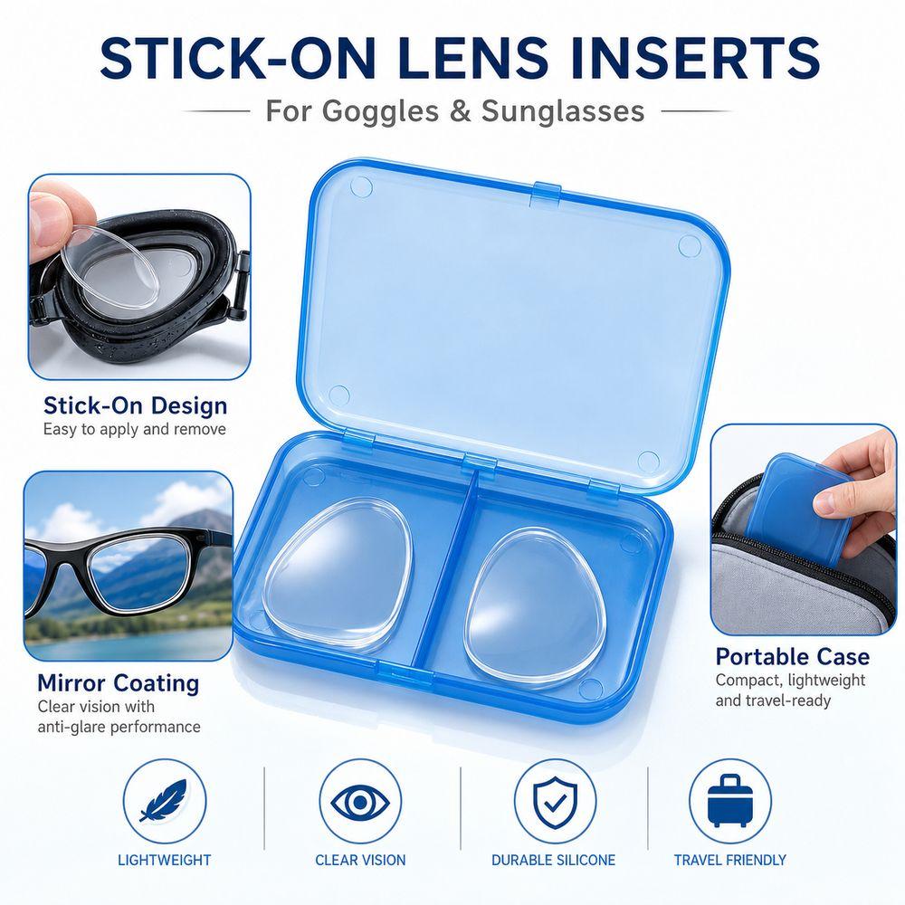 1Pair Adhesive Stick-On Myopic Lenses Portable Adhesive Eyewear Lenses For Swimming Goggles
