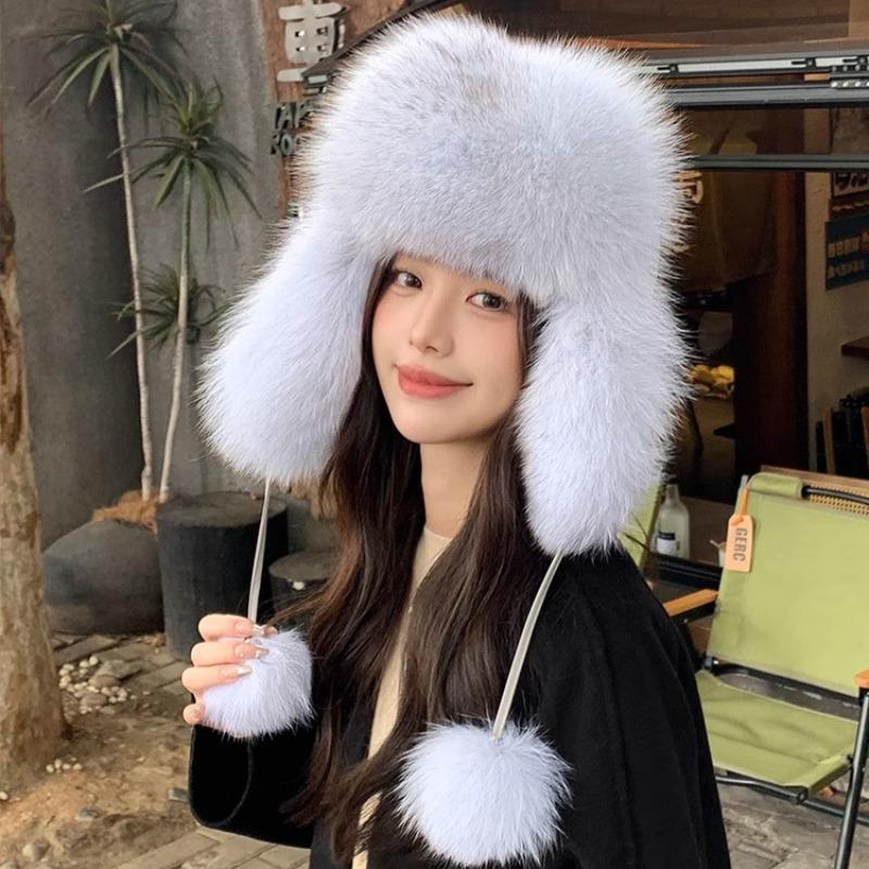 Fox Fur Ear Protection Fur Lei Feng Hat Female Ski Hat Parent-child Furry Hat Headband Hat Thickened Warm Snow Hat