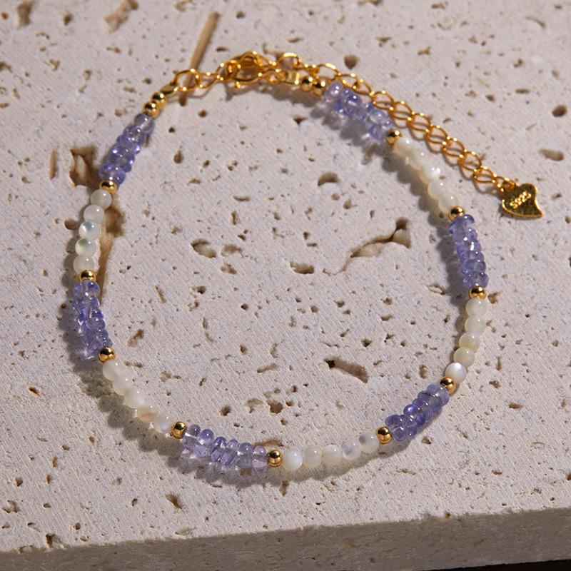 Original Design Handmade String S925 Sterling Silver Natural Tanzanite White Fritillary Necklace Women'S Simple And Elegant Clavicle Chain