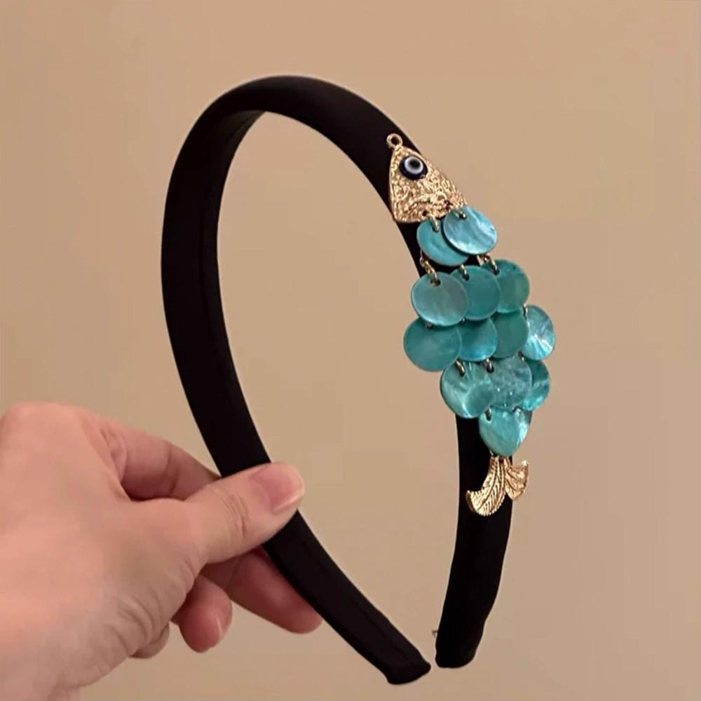 

Minimalist Sequin Headband Unique Faux Shell Headband Creative Koi Fish Hairband Versatile Use зелений