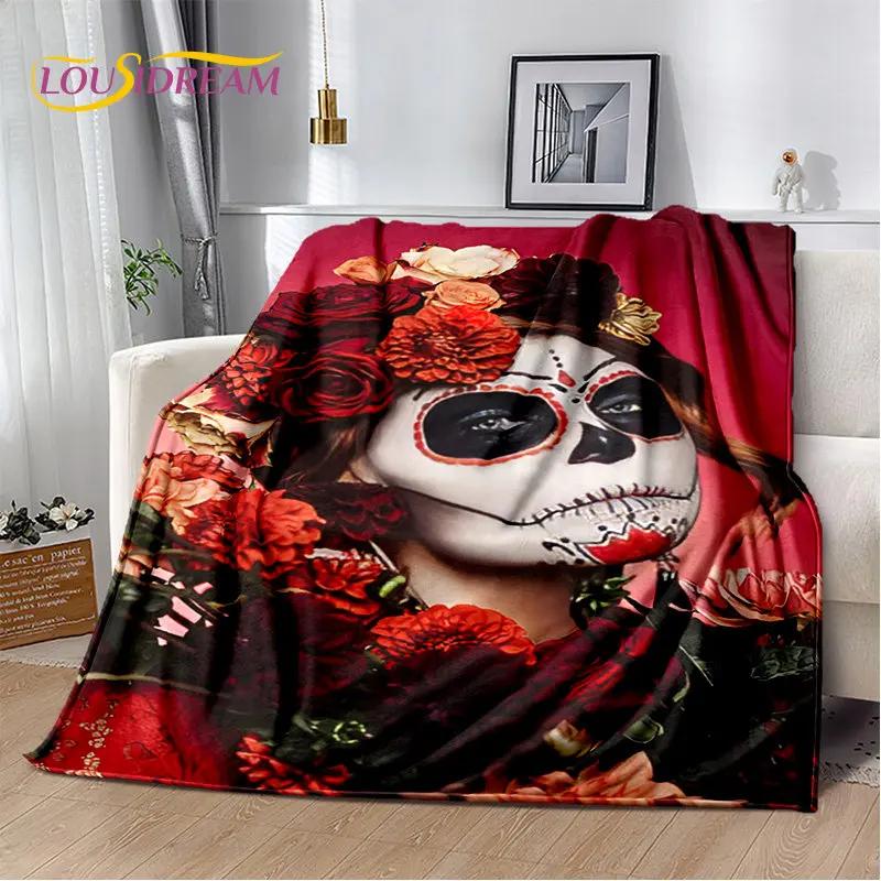 3D Gothic Horror Weiblicher Schädel Totes Mädchen Weiche Plüschdecke, Flanelldecke Überwurfdecke für Wohnzimmer Schlafzimmer Bett Sofa Picknick