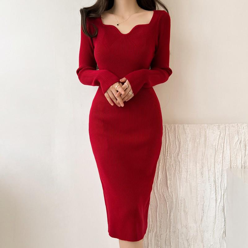 

Элегантное трикотажное платье-свитер Royal Sister для женщин - осень/зима, облегающий крой, средняя длина XL вино красного