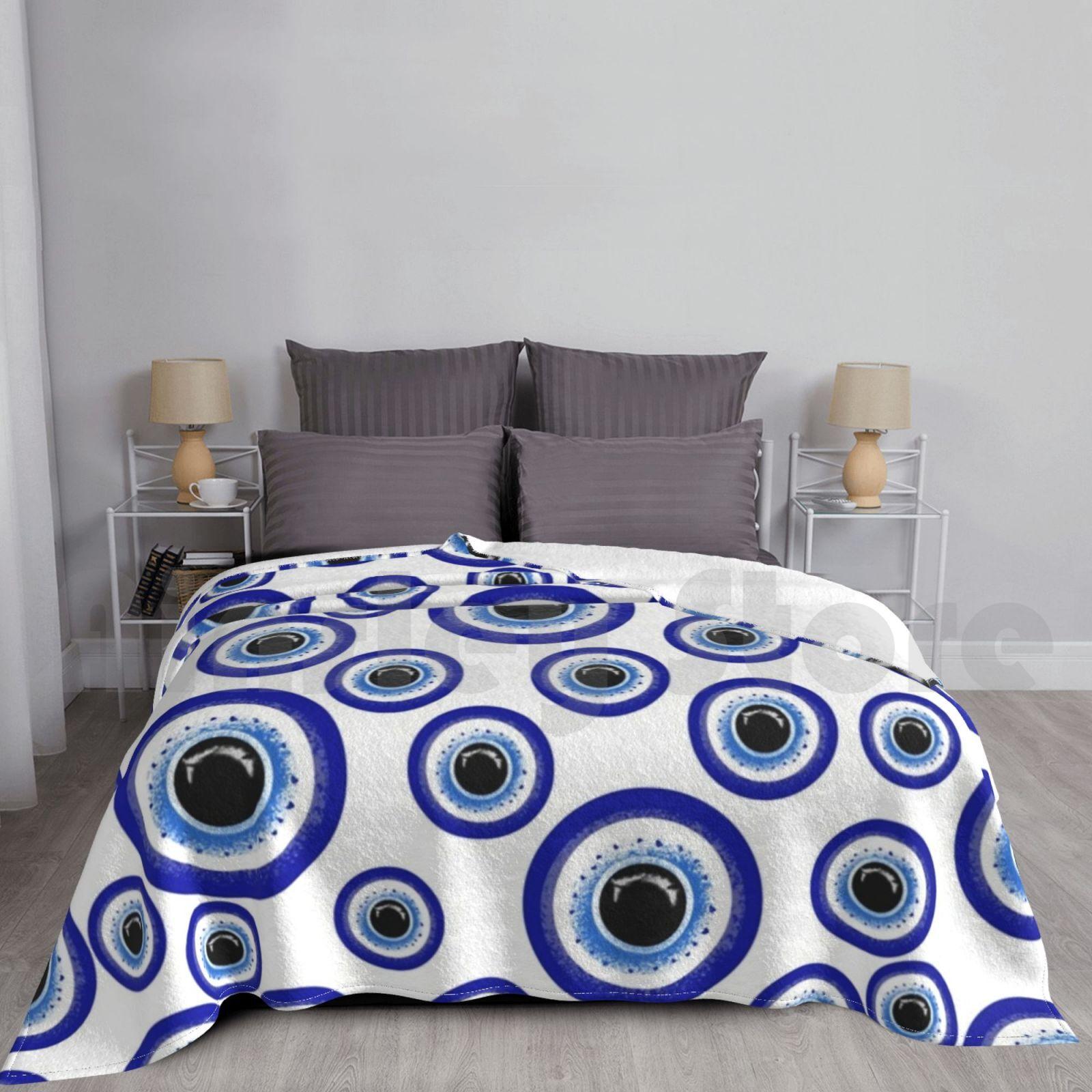 Evil Eye Mati Scattered Blanket For Sofa Bed Travel Evil Eye Mati Mataki Superstition Greek Mati Size: 75*100cm, Weight: 230 GSM