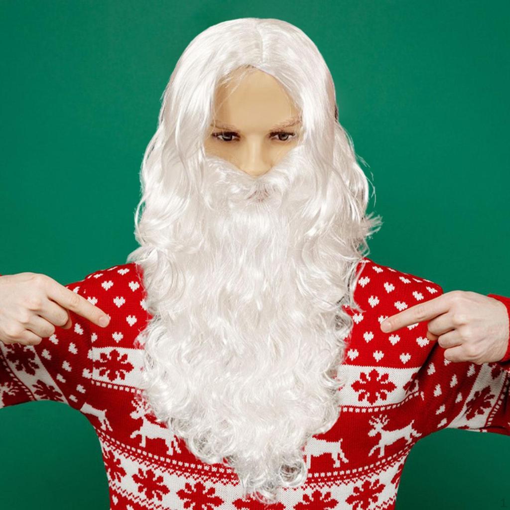 Santa Wig and Beard Curly Hair Christmas Decorations Cosplay Costume for Fancy