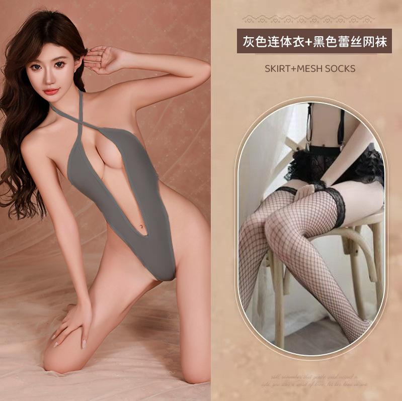 New Sex Sexy Underwear Hollow Lace-up Open Crotch Onesie Hot Free Uniform Temptation Pajamas