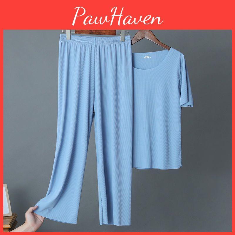 Trousers Womens Suit Summer Womens Loose Ice Silk Cool Thin Top Wideleg Pants Home Casual Pajamas